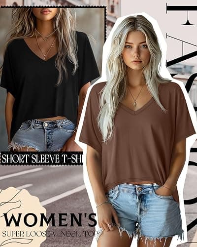 Huukeay 3 Pack Oversized T Shirts for Women Short Sleeve Crop Tops V Neck Irregular Hem Baggy Cropped Tees thumbnail 4