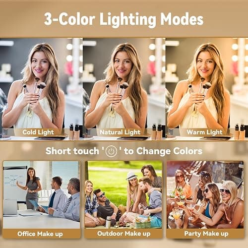 Hasipu 31"x22" Vanity Mirror with Lights, Makeup Mirror with Lights and Magnification, Hollywood Mirror with 3 Color Modes, LED Make up Mirror, Light up Mirror with USB & Type-C Charging thumbnail 5