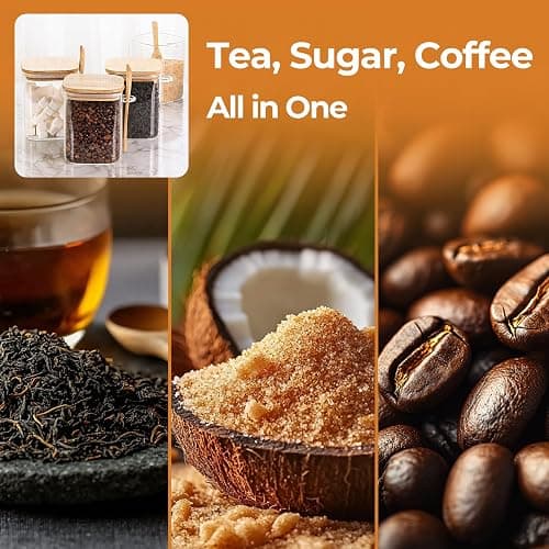ComSaf 0.8 Qt Glass Jars with Bamboo Lids & Spoons Set of 4, Square Glass Containers with Lids, Sugar Coffee Containers Salt Spice Jars, Pantry Storage Container for Loose Tea, Candy, Brown Sugar, Nut thumbnail 6