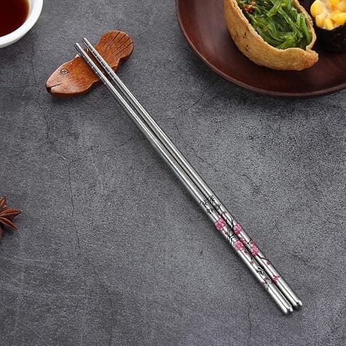 HuaLan Stainless Steel Chopsticks, Metal Chopsticks, Reusable Non-slip Design Chop Sticks, 5 Pairs Gift Set,Plum Pattern Design thumbnail 6