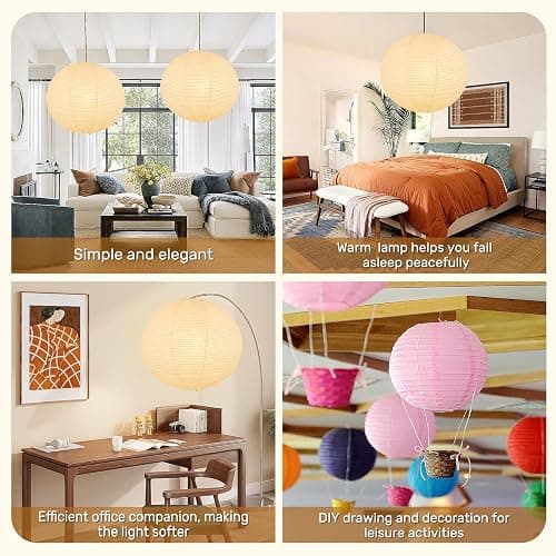 White Round Paper Lantern Lampshade set of 2, 20"x20'' Large Paper Lanterns Pendant Light Shade, Chinese Foldable Design for Living Room, Bedroom, Ceiling Lampshade Party Decor thumbnail 5