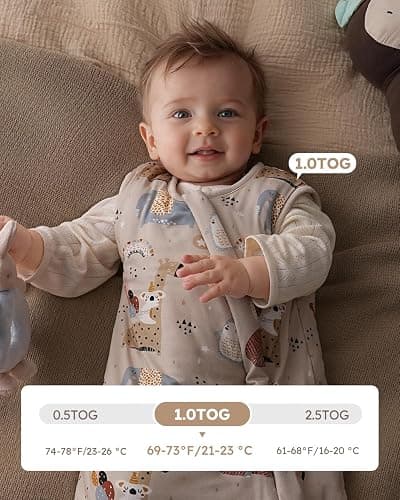 Yoofoss Rayon Made from Bamboo Baby Sleep Sack 6-12 Months TOG 1.0 Baby Wearable Blanket, Super Soft Infant Toddler Sleeping Sack 2-Way Zipper, Animals & Balloons thumbnail 3