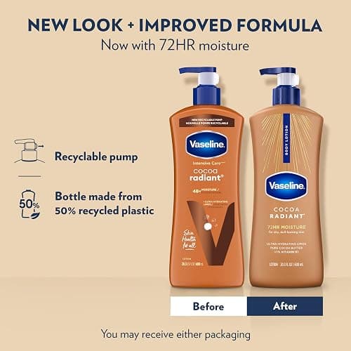 Vaseline Cocoa Radiant Body Lotion for Dry Skin + Cocoa Butter 20.3oz 3ct | Body moisturizer provides 72HR moisture with Ultra-Hydrating Lipids & Pure Cocoa Butter for a healthy glow, Intensive Care thumbnail 3