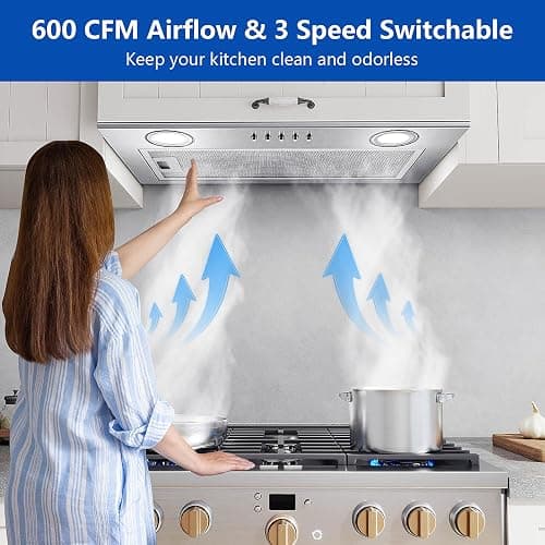 JOEAONZ Range Hood Insert 20 Inch Stainless Steel with 5-layer Mesh Filter, Hood Vent for Kitchen Built-in Mount Dual LED, Ducted/Ductless Convertible Kitchen Exhaust Fan, Push Button Control thumbnail 4