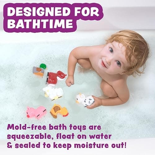 Tub Works® Barnyard™ Mold Free Bath Toys, 6 Pack | Sealed, No Hole Bath Toys Design Keeps Moisture Out | Soft, Squeezable & Float on Water | Farm Animals Baby & Toddler Bathtub Toys | Baby Pool Toys thumbnail 2