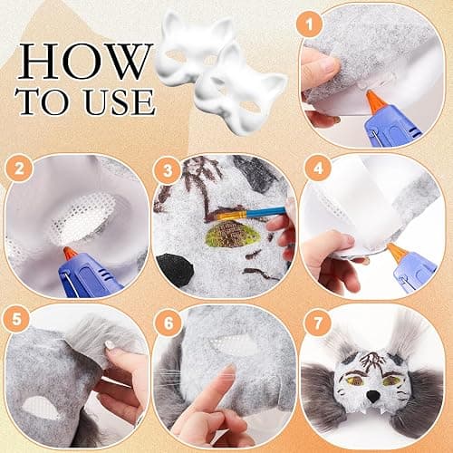 Seenelling 33 Pcs Therian DIY Mask Kit for Beginners Including Blank Cat Mask Faux Fur Fabric Felt Fabric Plastic Mesh Sheet(Warm Colors) thumbnail 6