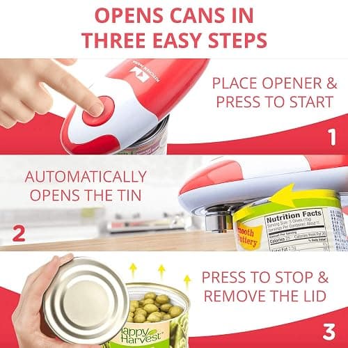 Kitchen Mama Auto Electric Can Opener: Open Your Cans with A Simple Press of Button - Automatic, Hands Free, Smooth Edge, Battery Operated, YES YOU CAN (Red) thumbnail 2