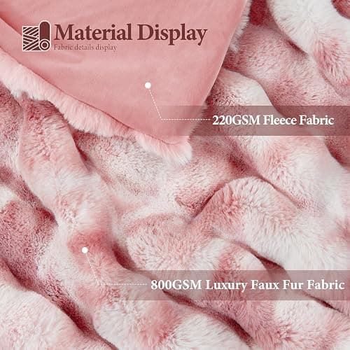Luxury 1000GSM Faux Rabbit Fur Throw Blanket for Woman, Super Heavy Warm Cozy Blankets for Her for Couch Bed Sofa, Bubble Plush Fuzzy Elegant Soft Reversible Mink Blanket for Living Room Bedroom, Pink thumbnail 4