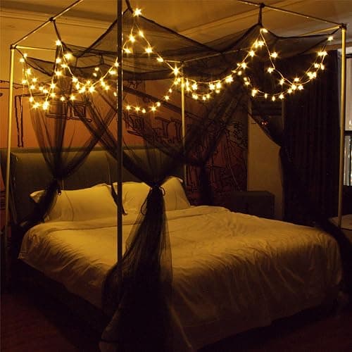Comtelek 8 Corner Bed Canopy with 100 LED Star String Lights Battery Operated, Bed Netting Unique Style 4 Door Square Canopy Bed Curtains Canopy - Suggested for Twin Full Queen King Bed thumbnail 2