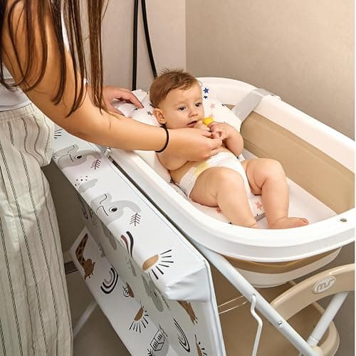 MS BabyWorld - Baignoire haute ZOE + Réducteur | Matelas à langer, coussin réducteur et panier | Confortable et facile à ranger | Avec bouchon et tuyau de vidange, pieds antidérapants | Pliable thumbnail 2