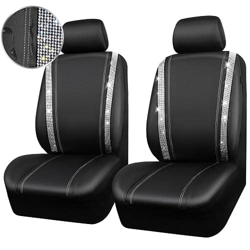 CAR PASS Leather Bling Diamond Car Seat Cover 2 Front Interior Sets, Waterproof Universal Shining Glitter Crystal Sparkle Fit for 95% Automotive Truck SUV Cute Women Girl, Black Silver Rhinestone thumbnail 9