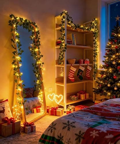 KASZOO 84Ft 12-Pack Artificial Ivy Garland, Fake Hanging Ivy Vines with 80 LED Battery-Operated String Lights and Remote Control for Bedroom, Wall, Wedding, Party and Garden Decor, Green thumbnail 7