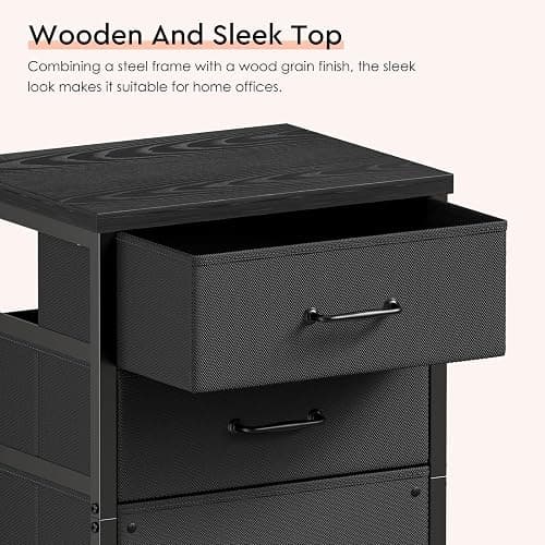 Maihail 3 Drawer Mobile File Cabinet with Wheels Fabric Vertical Filing Cabinet fits A4 or Letter Size for Home Office,Black thumbnail 5