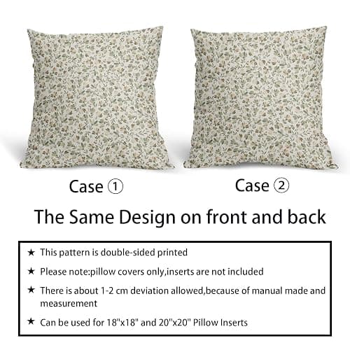 Kawani Spring Daisy Floral Pillow Covers 18X18 Inch Sage Green Brown Beige Vintage Flowers Decorative Pillow Cases Set of 2 Block Print Throw Pillows Farmhouse Decor for Sofa Couch Cushion Outdoor thumbnail 6