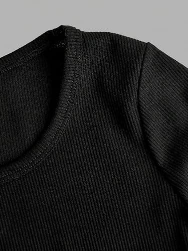 Floerns Girls 3 Piece Solid Ribbed Knit Square Neck Long Sleeve Tee Shirts Crop Tops thumbnail 6