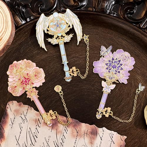 4pcs Metal Bookmarks Set for Reading Women and Men, Enchanted Floral Wing Key Magic Reading Accessories, Fantasy Book Marks Gifts for Book Lovers Readers Kids Page Holders with Flower Feather Designs thumbnail 7