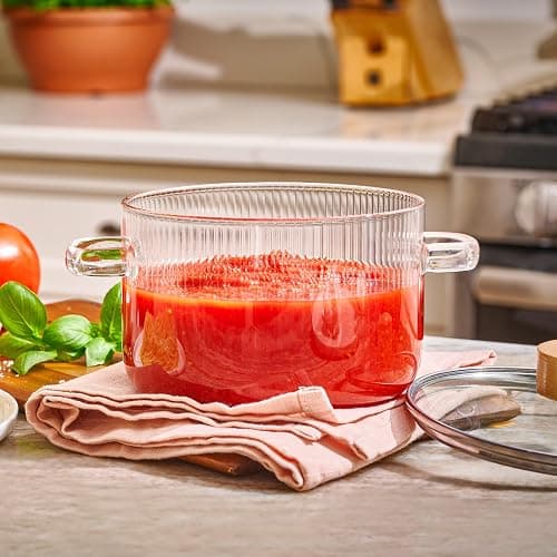 Le'raze Glass Cooking Pot with Lid - 1.6L(54oz) Heat Resistant Borosilicate Glass Cookware Stovetop Pot Set - Simmer Pot with Cover Safe for Soup, Milk, Baby Food Clear gl927 thumbnail 2