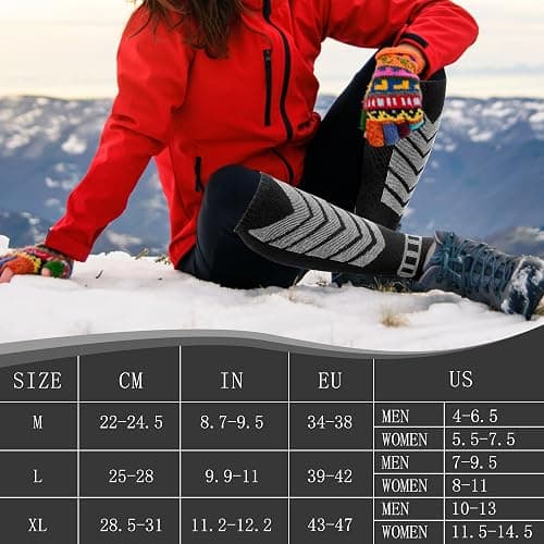 wanchel Merinowoll-Skisocken - 2 Paar knielange Skisocken, winterwarme Snowboard-Thermosocken, Kälteschutzsocken für Herren Damen thumbnail 5