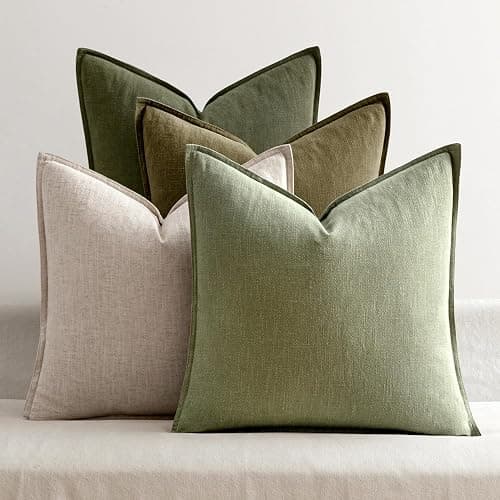 MIULEE Green and White Pillow Covers Pack of 4 Christmas Decorative Natural Solid Throw Pillow Covers Soft Accent Boho Farmhouse Couch Pillowcases Modern Decor for Living Room Bed Sofa 18x18 Inch - Image 1