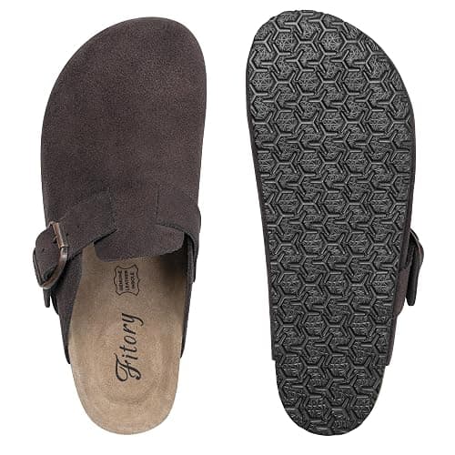 FITORY Womens Clogs Slip-on Potato Shoes Leather Mules with Suede Cork Footbed Size 6-11 thumbnail 3