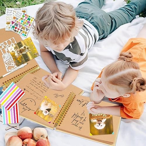 Artmag DIY Scrapbook Album 8 x 8 Inch Hardcover Kraft Blank Paper Scrap Book with 40 Sheets Memory Book for Family Wedding Photography Anniversary (Brown) - 8 Inch-40 Sheets - Brown thumbnail 6