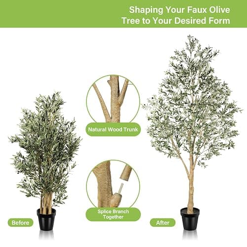 Realead Artificial Olive Tree 10 Feet, Large Fake Olive Tree with Natural Wood Trunk and Lifelike Fruits, Tall Faux Olive Tree 10ft for Home Office Decor thumbnail 7