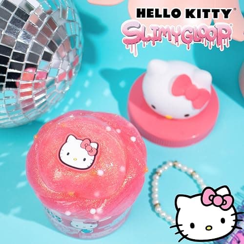 Hello Kitty SLIMYGLOOP Jar, 8 oz Red & White Cotton Candy Scented Slime, Includes Beads & Hello Kitty Charm thumbnail 2