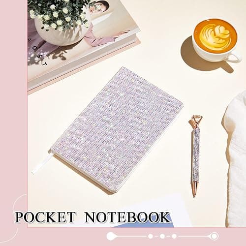 Resholder Silver A5 Rhinestone Notebook & Pen Set Bling Diary for Girls | Hard Cover Glitter Journal for Women, Sparkly Desk Accessories Gift for Women, Cute Classroom Supplies for Back to School thumbnail 7