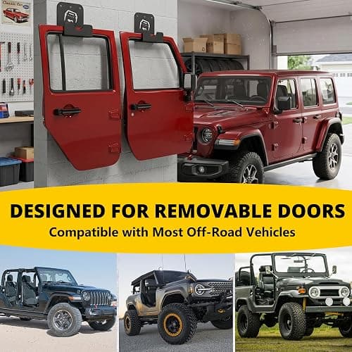 WIPHANY 4 Pcs Removable Door Storage Hanger with Rubber Wall Mount Heavy Duty Door Hanger Storage Holder Bracket Rack For1956-2020 Wrangler CJ YJ TJ LJ JK JKU JL JLU & 2021 Gladiator JT On Garage Pack thumbnail 7