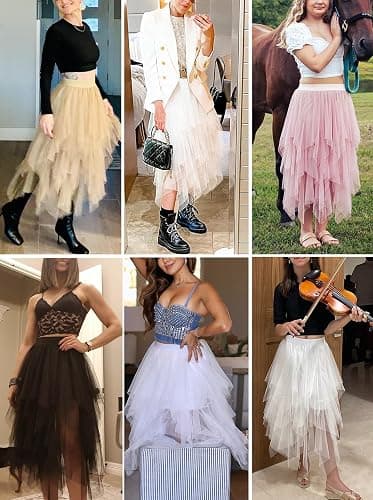 Wikoan Gonna in Ulle da Donna Elegante Abito Asimmetrico a Tre Strati in Tulle Trasparente con Fodera,Gonna a Rete da Principessa S-XXL thumbnail 6