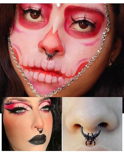 Jewseen 16G Black Spider Septum Ring - Hinged Segment Ring for Women & Men - Halloween Septum Clicker thumbnail 2