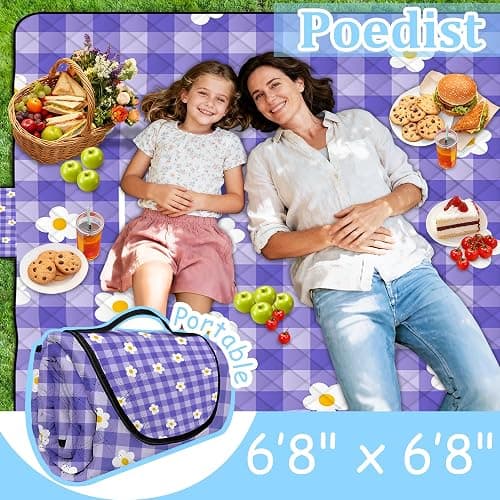 Extra Large Picnic Blanket Waterproof,80"x 80"Foldable Machine Washable Beach Blanket,Outdoor Blanket for 6-8 Adults,Suitable for Indoor Crawling,Park Beach,Camping,Hiking,Family Travel(Purple) thumbnail 9
