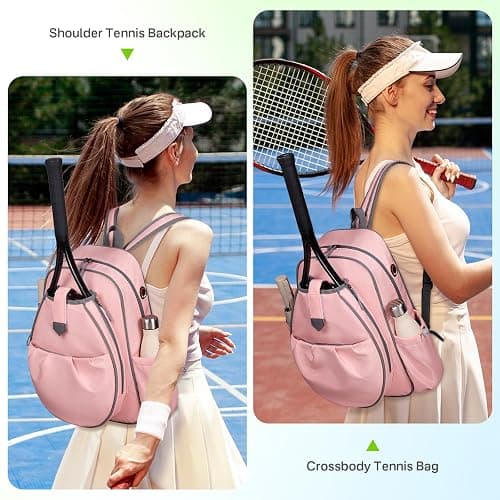 JKAOO Tennis Bags for Women, Waterproof Tennis Sling Crossbody Shoulder Backpack Holds 2 Rackets, Tennis Racket Bag for Pickleball Badminton thumbnail 6