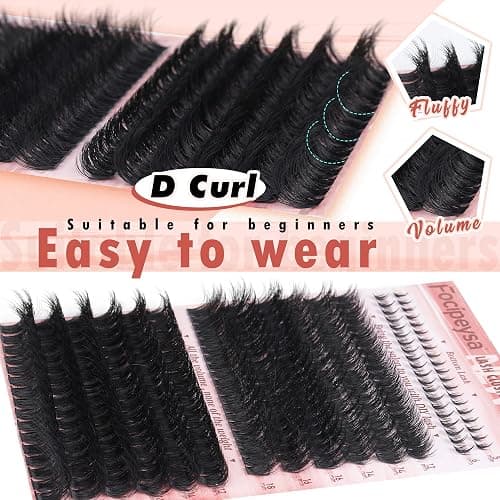Focipeysa Eyelash Clusters 100D 200D Lashes Extensions with Bottom Lash Volume Fluff Lash Clusters 256pcs Individual Eyelash Extensions 12-18mm Eyelash Extensions DIY D-Curly Lash Extension at Home thumbnail 3