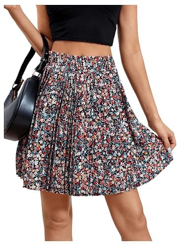 SweatyRocks Women's High Waist Mini Pleated Skater Skirt Flared A-Line Floral Short Skirt thumbnail 3
