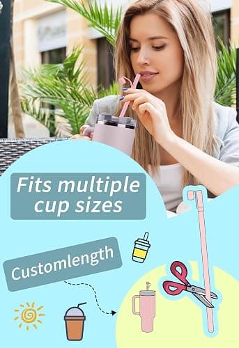Reusable Replacement 12 inch Long Silicone Straw With Cover, Stocking Stuffers Gifts for Women Men Teens Girls Boys, Compatible with Stanley Tumbler Cup Accessorie 40 oz 30 oz (6 Pack) thumbnail 7