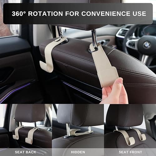 IRROMI Purse Holder for Car, 2 Pack Upgraded Car Seat Hooks for Hanging Purse and Bag, Leather Headrest Hooks for Car Back Seat, Car Organization Accessories (Gray) thumbnail 4