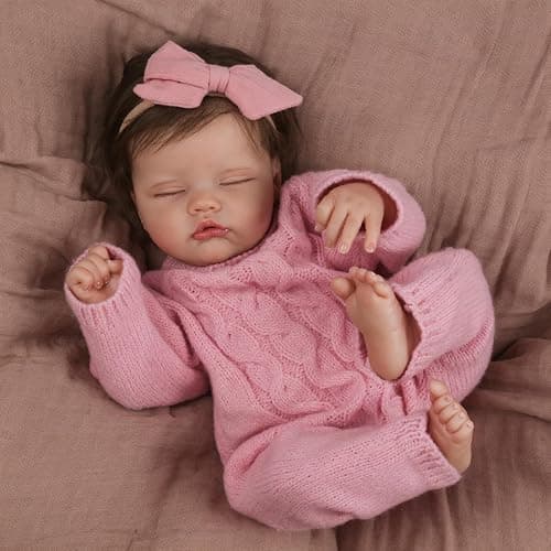 WOOROY Realistic Reborn Baby Dolls Aria, 18-Inch Real Life Newborn Girl | Lifelike Sleeping Doll with Weighted Soft Cloth Body, Hand-rooted Hair, Handmade Gift Toy with Accessories for Kids Age 3+ thumbnail 2