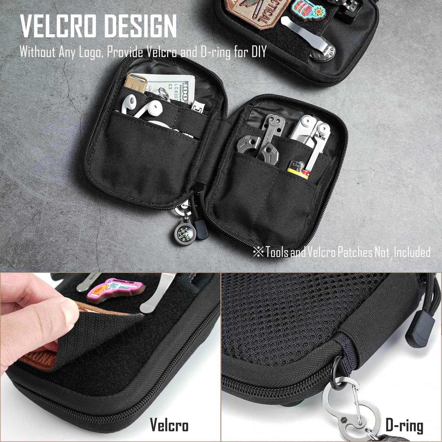 EDC Pocket Organizer Pouch - Nylon Utility Tool Pouch With D-Ring for Gears and Multitools thumbnail 6