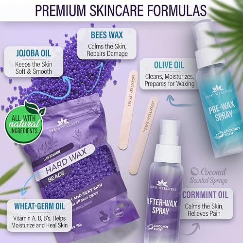 Tress Wellness Award Winning Waxing Kit for Sensitive Skin – Safe for Face & Skin, Easy to Use – At-Home Kit for Face, Bikini, Brazilian & Full Body - Digital Display, Black Purple Flower thumbnail 4