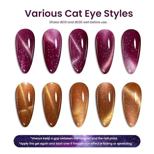 Beetles Cat Eye Gel Nail Polish Set, 6 Colors Stunning Magnetic Effect Nail | Brown Purple Glitter Nude Sparkle Champagne Burgundy Gold lavender U v Gel Polish Art Design Gifts for Women thumbnail 4