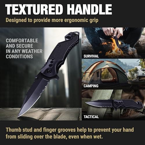 GOOD WORKER Legal Pocket Knife with 2.95” Serrated Blade, Glass Breaker, Seat Belt Cutter - EDC Sharp Folding Knives with Portable Clip - Small Tool for Tactical Camping Survival Hiking - Gifts for Men, Women thumbnail 5