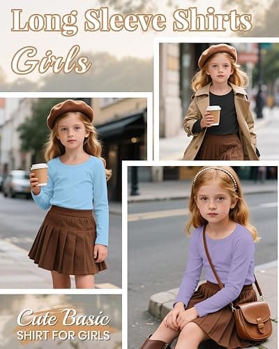 LessonZoo 3 Pack Girls' Long Sleeve Shirts Basic Round Neck Tops Teen Girl Undershirts Loose Fit Casual Pullover Tees thumbnail 5