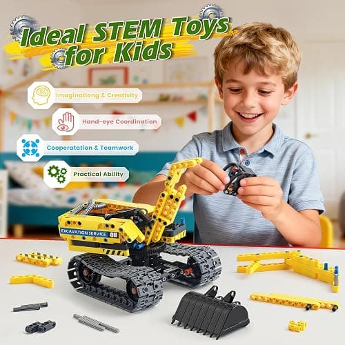 Jumlys STEM Building Toy for Kids Boys Girls Age 5, 6, 7, 8, 9, 10, 11, 12 Years Old, 2 in 1 Excavator Robot Building Sets, 344 Pcs DIY Engineering Construction Building Blocks Kits thumbnail 7