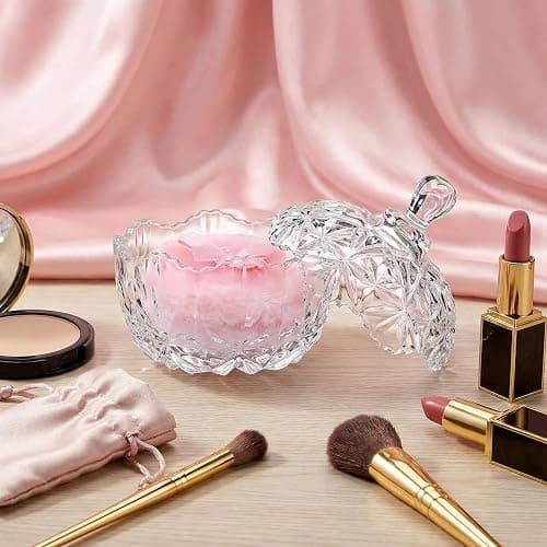 5 Pcs Large Powder Puff and Container with Spoon, Dusting Powder Container with Puff, Washable Reusable Velour for Body Powder Glitter Bathroom Vanity, Crystal thumbnail 7
