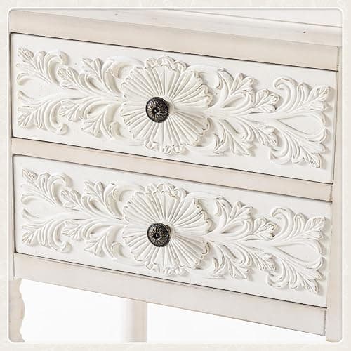 COSIEST Antique White 2-Drawer Nightstand with Open Shelf, 28.5 Inch Tall French Vintage Bedside Table, Hand-Carved Floral End Table for Living Room thumbnail 6