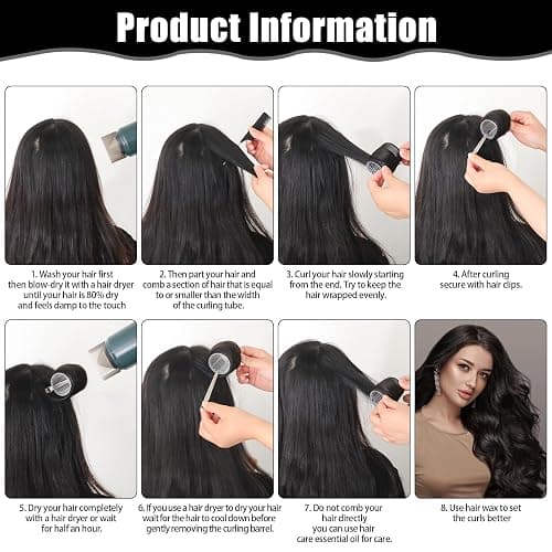 4 Sizes Self-Grip Hair Rollers Set - 50 Pcs Jumbo Curlers for Long, Short Hair and Bangs (25mm, 36mm, 48mm, 60mm) With Clips, Black thumbnail 4