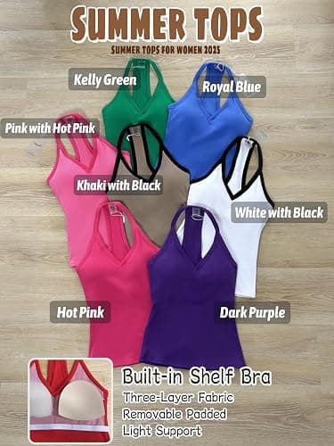 Danysu V Neck Cotton Tank Tops with Built-in Shelf Bra Sleeveless Racerback Fitted Basic Cami Shirts thumbnail 5