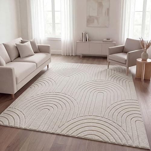 TT Home Shaggy Tapis Chambre Haut Poil Bohème Scandi Abstrait Unis Lavable Geometrique, Couleur:Beige Clair Crème Clair, Dimension:120x160 cm - Image 1