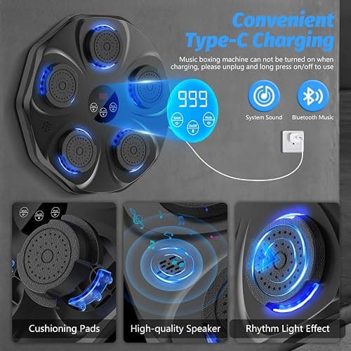 TGLLM Music Boxing Machine, Interactive Punching Trainer with Boxing Gloves, Large Size Wall Mounted Electronic Boxing Target for Adults Kids, 9 Modes & 9 Speeds thumbnail 3